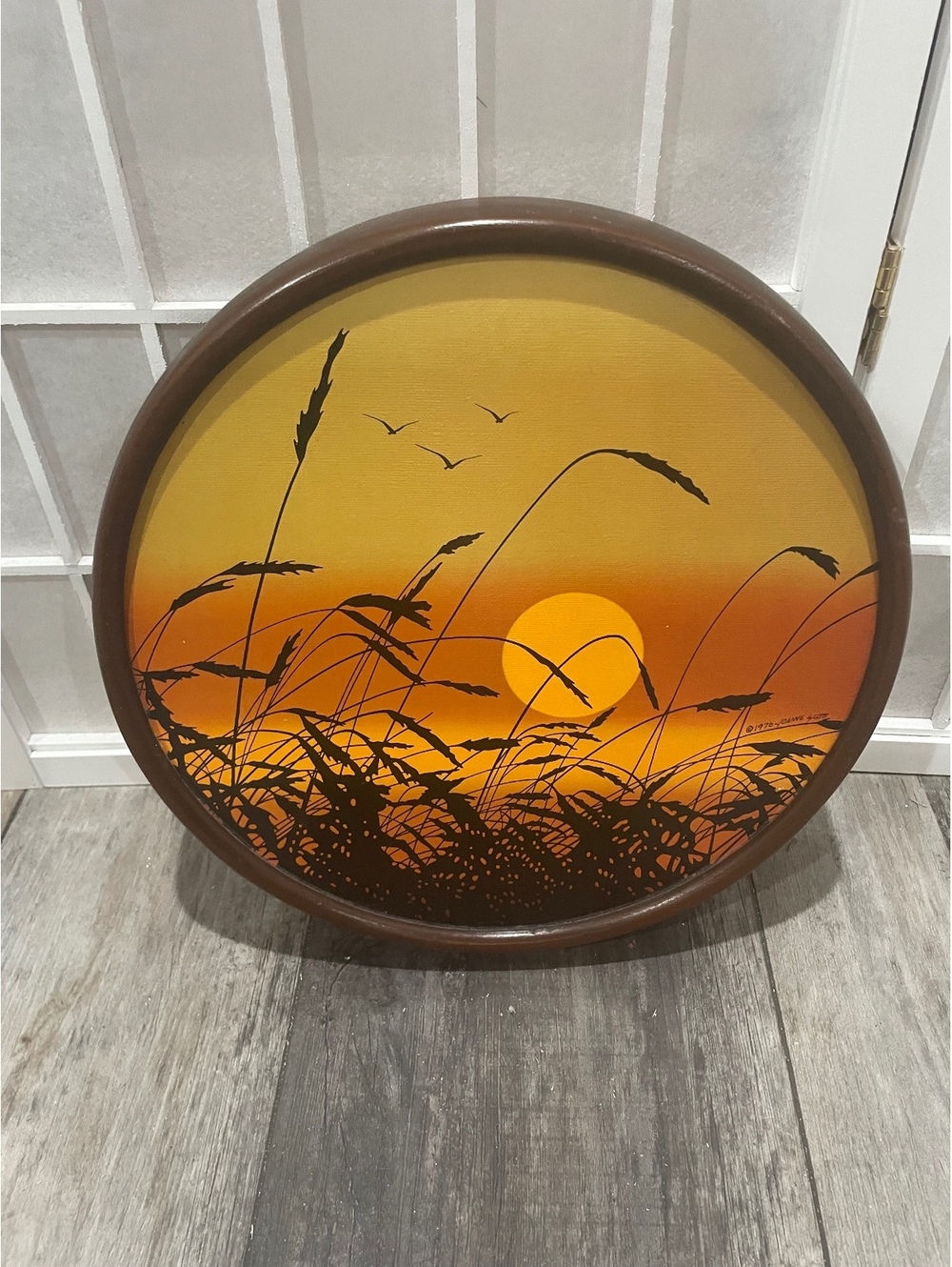 Vintage 1976 Joanne Scott Sunset Silhouette Wall Art with Brown Frame